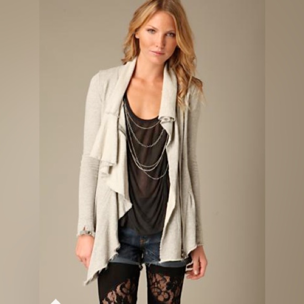 Free People Cream Bohemian Zip Up Cardigan
